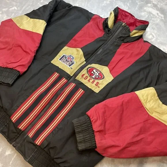 Vintage San Francisco 49ers Reversible Jacket Mens S Big Logo NFL Pro Player 90s - Picture 2 of 16